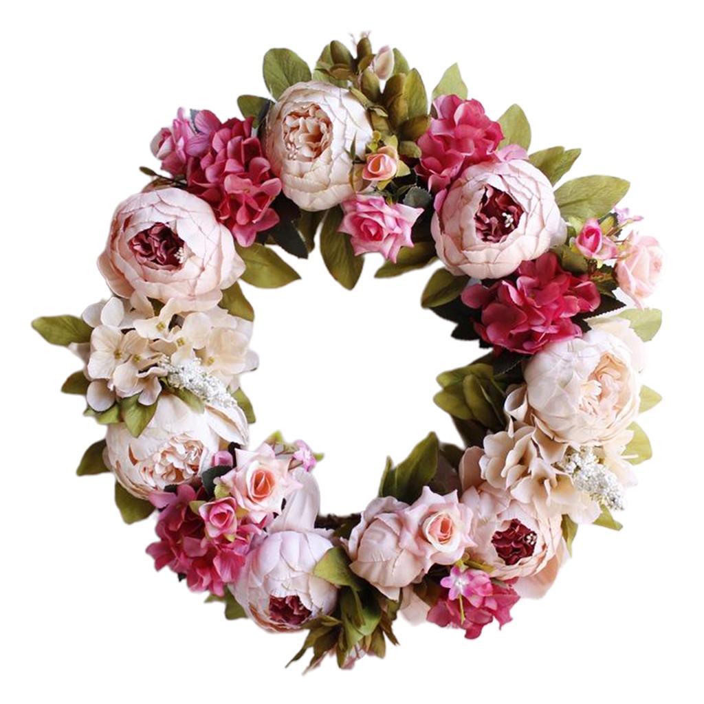 Artificial Flower Wreath Garland for Home Wedding Party Decor Pink