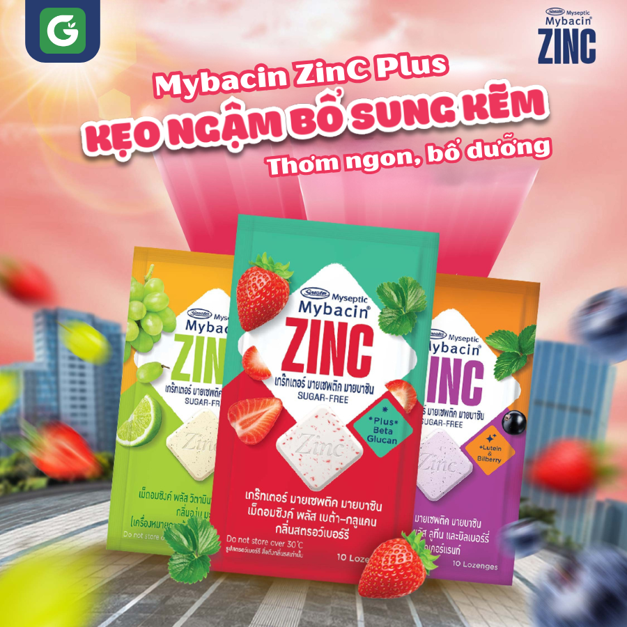 [Hộp 20 gói] Kẹo Ngậm Mybacin Zinc Plus – The Mát, Sảng Khoái - Hàng Thái Lan