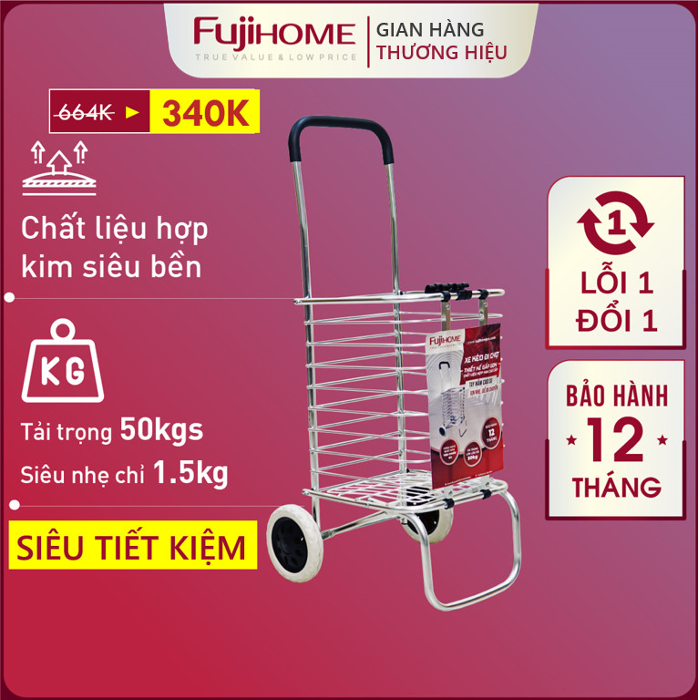 Xe kéo đi chợ gấp gọn 2 bánh Nhật Bản FUJIHOME, xe đẩy hàng có túi giỏ làn đi chợ gấp gọn nhẹ mini siêu thị