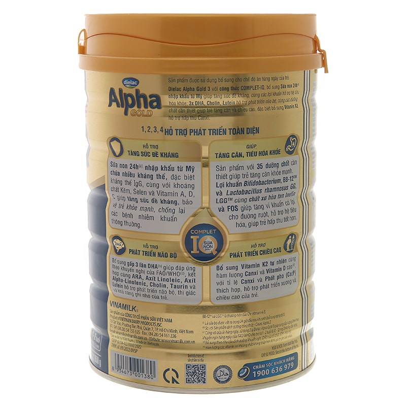 Sữa Bột Vinamilk Dielac Alpha Gold IQ Step 3 - Hộp Thiếc 850g