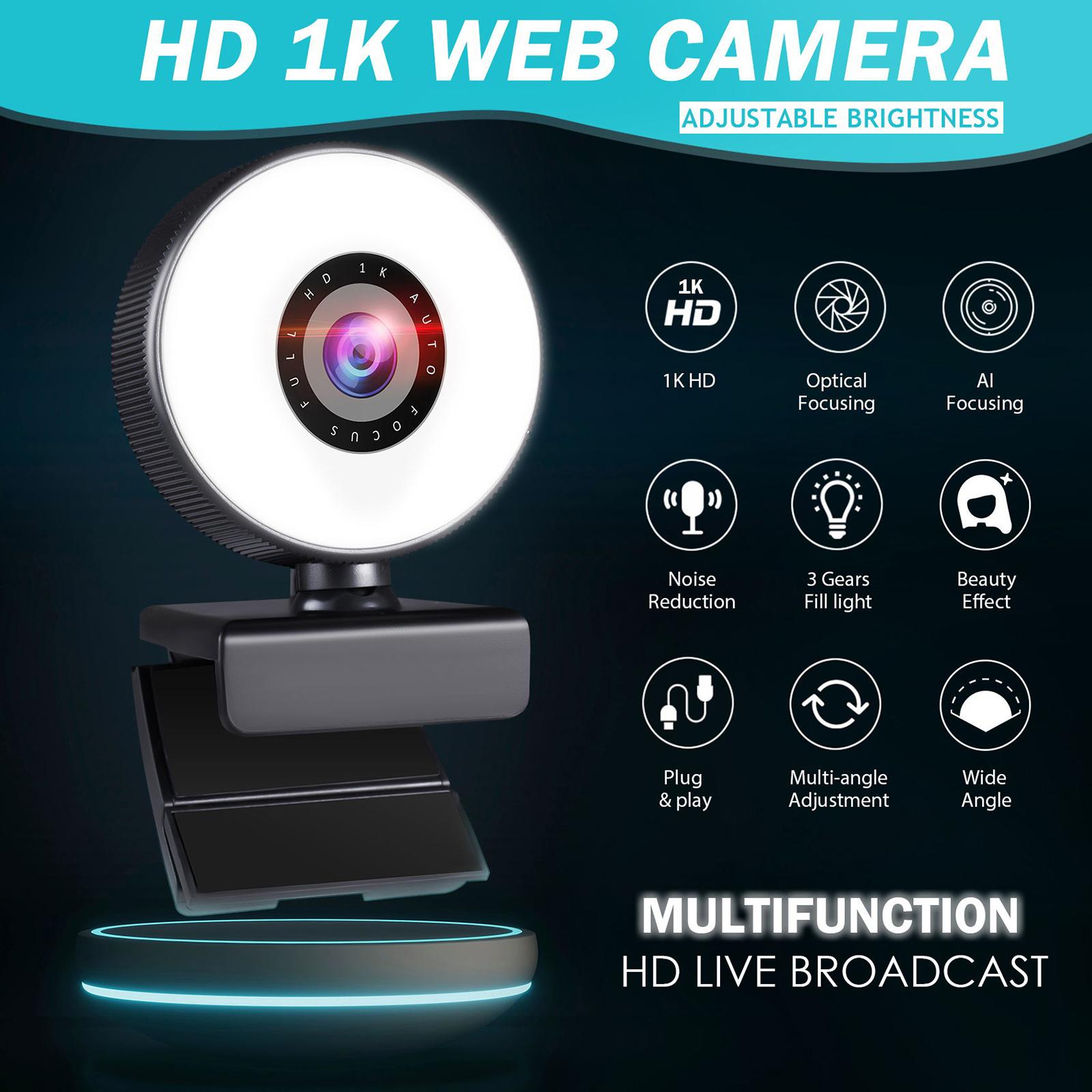 Webcam with 3 Light Modes Microphone and Tripod for Gaming Streaming PC