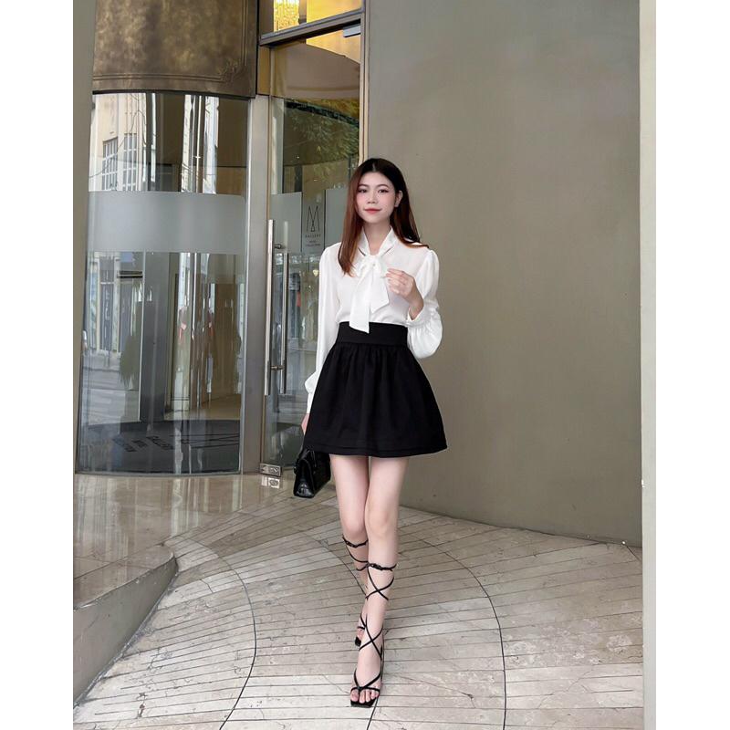 Áo sơ mi nữ dài tay xốp nhẹ phối dây buộc nơ hàng thiết kế avnd032301 by germe