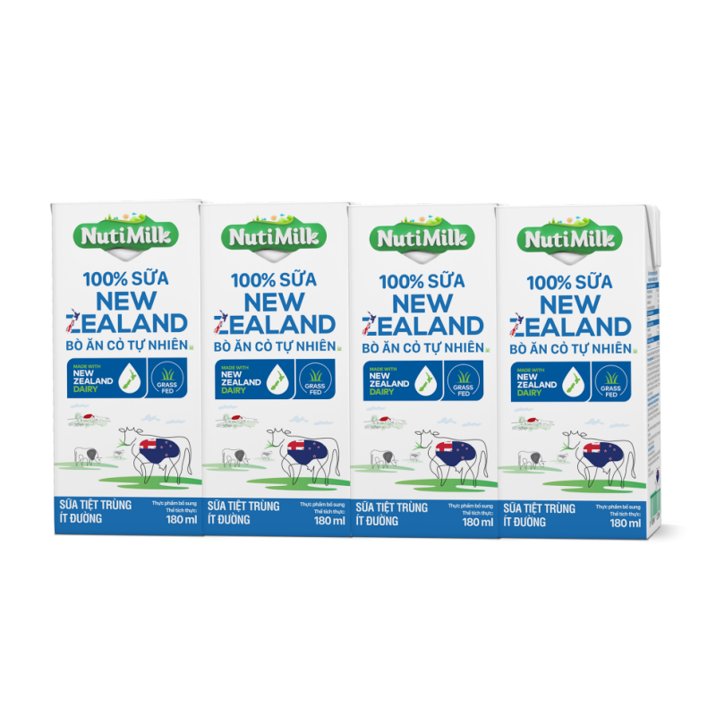 Thùng 48 Hộp NutiMilk 100% Sữa New Zealand Bò ăn cỏ tự nhiên Ít đường 180ml TU.NZSID180TI NUTIFOOD