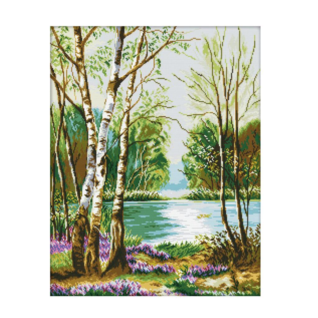 Stamped Cross Stitch Kits 11CT Aida Cloth Embroidery Kits - Forest & Lake