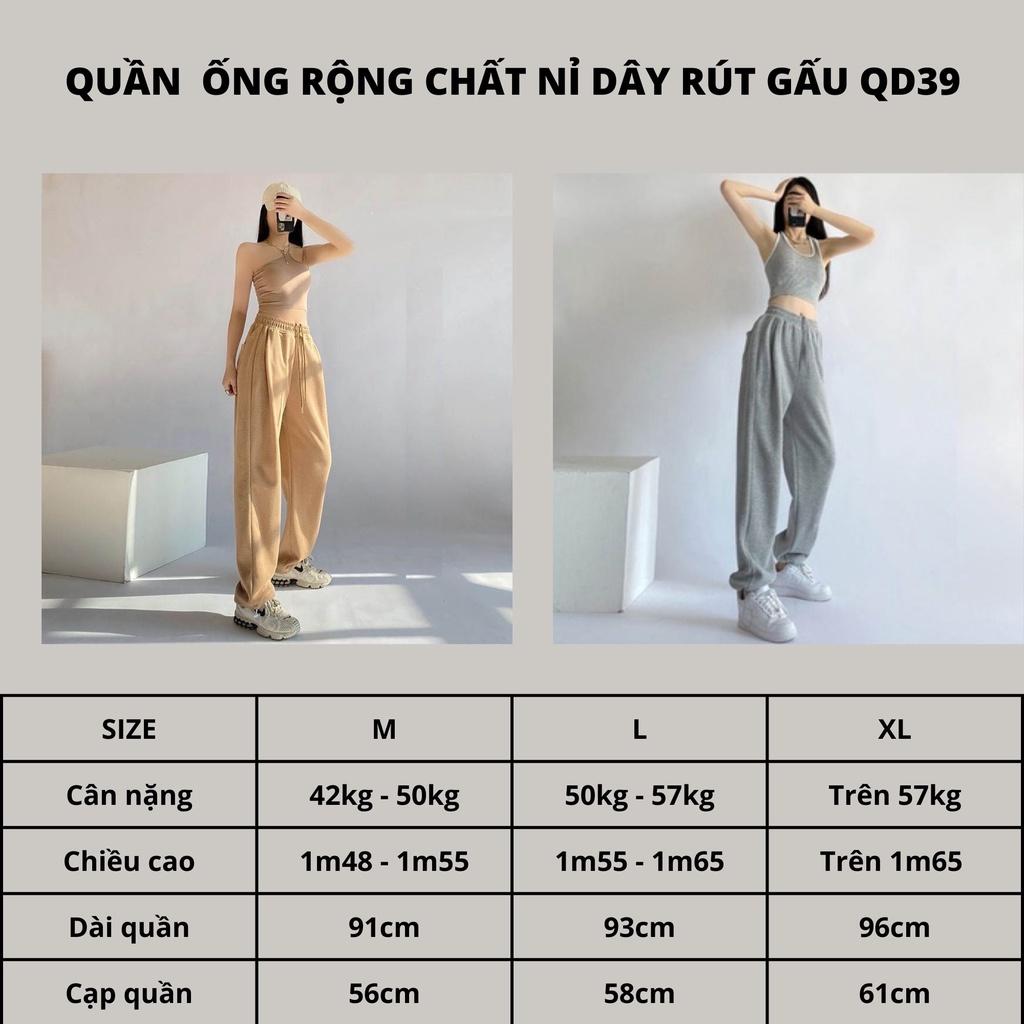 Quần Ống Rộng Chất Liệu Nỉ Cạp Cao Lưng Thun Dây Kéo Ở Ống Quần QD039