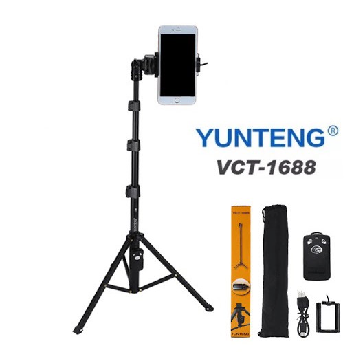 Gậy Chụp Hình 3 Chân Yunteng VCT-1688 Kèm Đầu Kẹp Điện Thoại, Túi Đựng Và Remote Bluetooth - JL - Hàng Chính Hãng