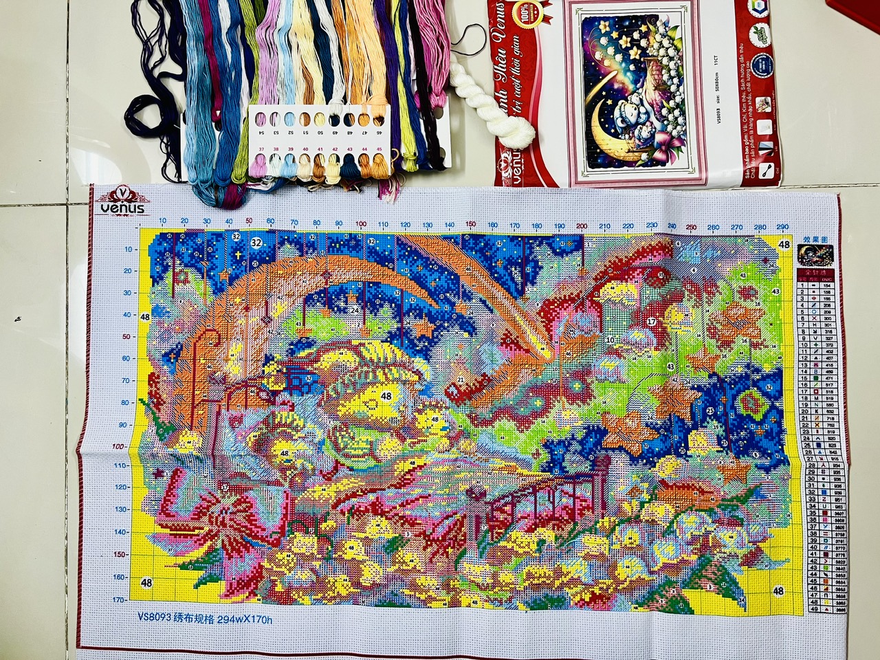 Tranh thêu kín Chúc bé ngủ ngon vs8093 (50x80 cm)