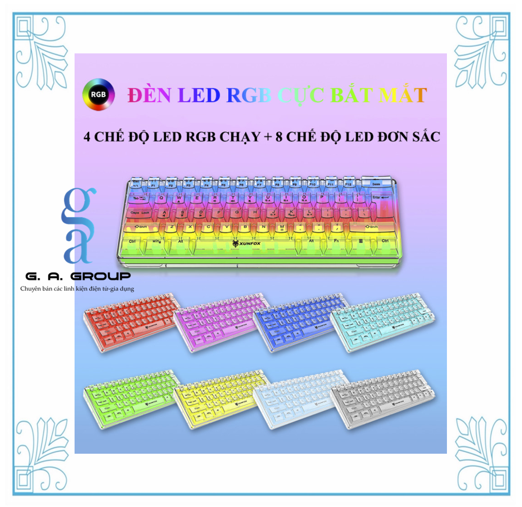 Bàn phím mini có dây XUNFOX K20 thiết kế trong suốt độc đáo với đèn led RGB cực đẹp