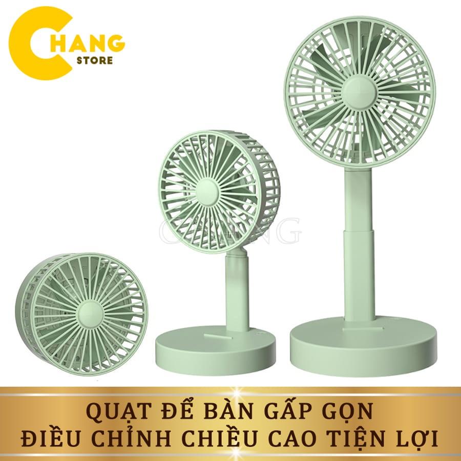 Quạt Tích Điện Gấp Gọn - Quạt Mini Để Bàn Xoay 180 Độ, 3 Tốc Độ Gió, Cổng Sạc USB Có Thể Điều Chỉnh Độ Cao Siêu Tiện Lợi