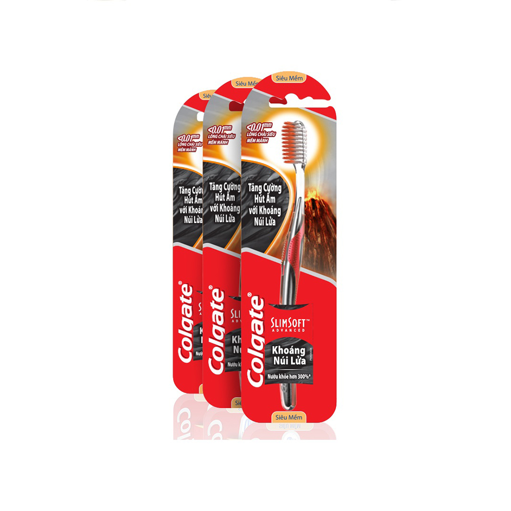 Bộ 3 bàn chải đánh răng Colgate ngăn chảy máu nướu SlimSoft Advanced từ khoáng núi lửa siêu mềm mảnh