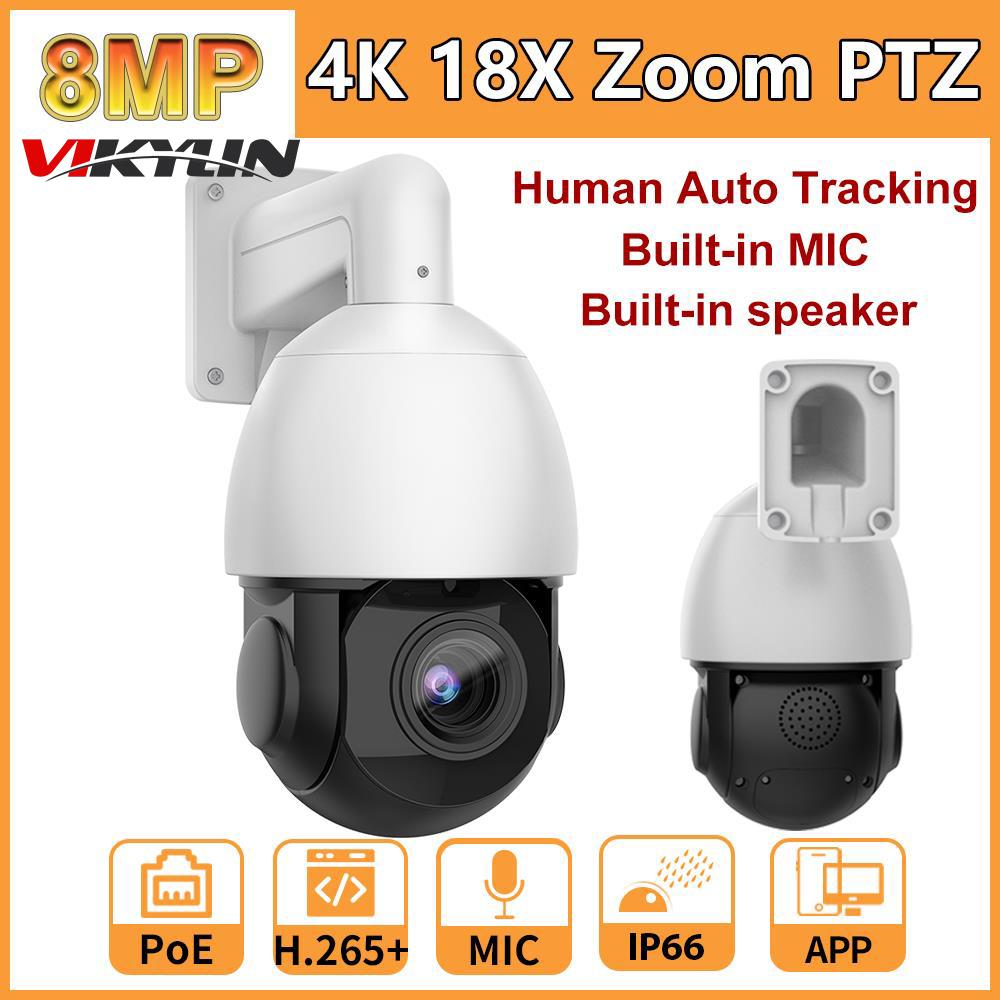 Vikylin 4,5 inch 4K 18x Zoom Speed Dome IP Camera 8mp Poe Auto Track 2way Audio 5MP Giám sát video ngoài trời IP66