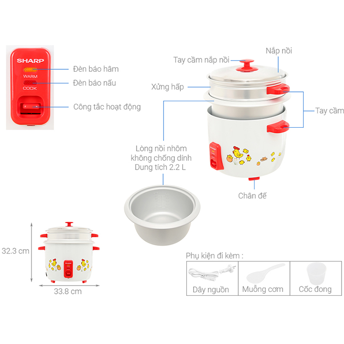 Nồi Cơm Điện Sharp KSH-D22SV-CH 2.2L - Hàng Chính Hãng