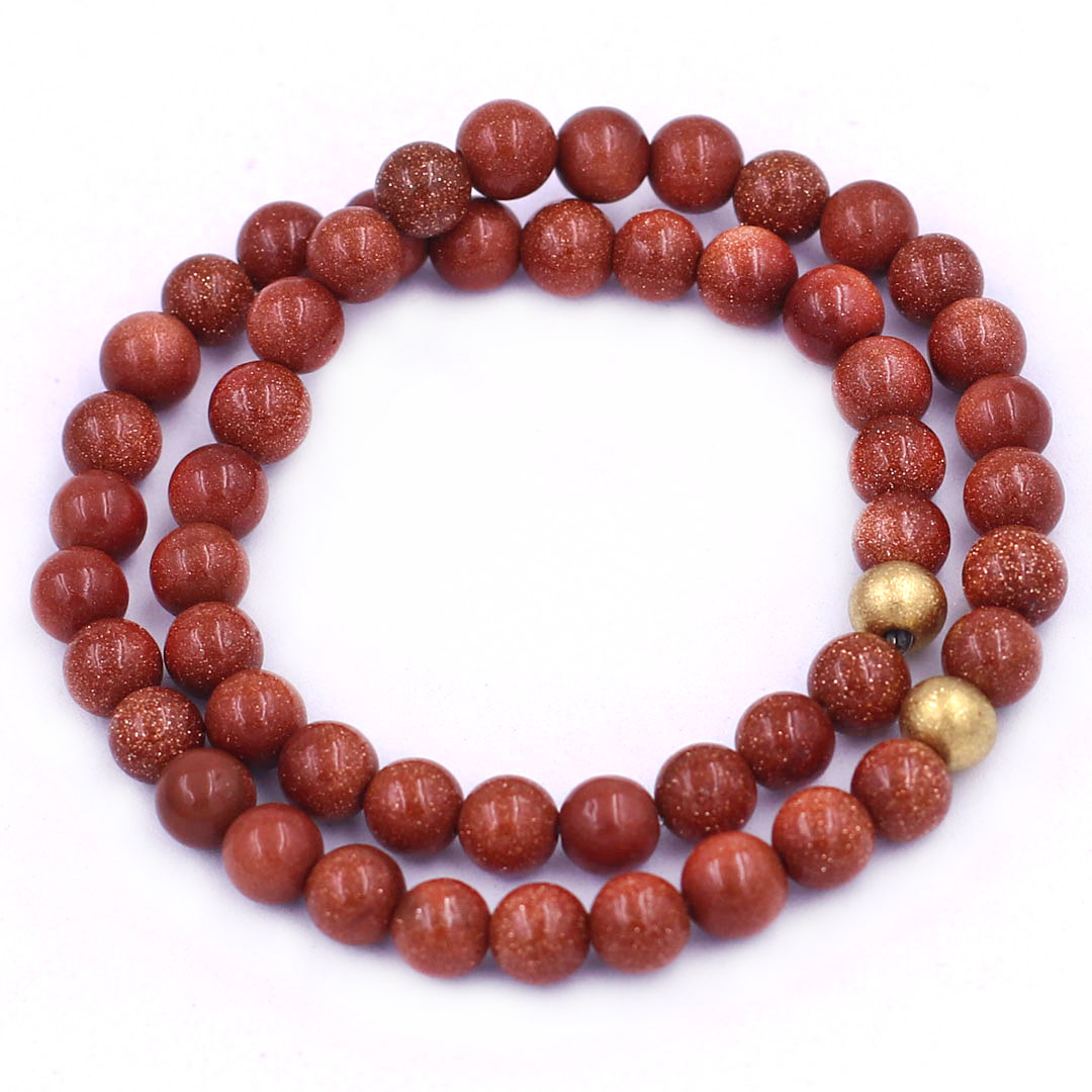 Vòng Chuỗi Đôi 6 Ly Đá Kim Sa Charm Bi Inox VKSHBD