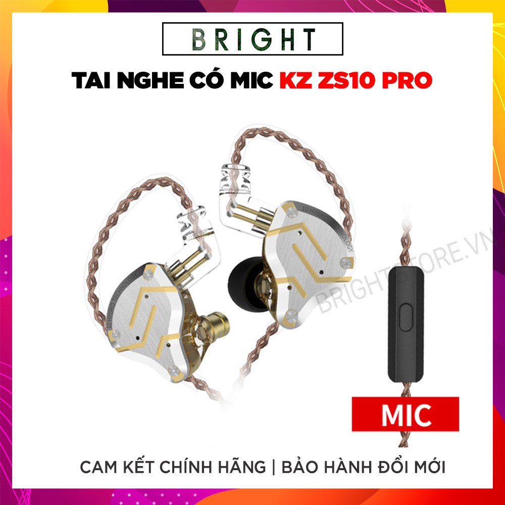 Tai Nghe Nhét Tai Có Mic Knowledge Zenith KZ ZS10 Pro 4BA + 1DD - Hàng Chính Hãng