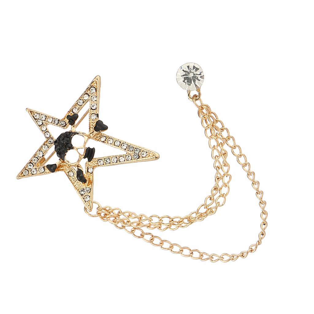 Suits Brooch  Skull Pin Badge Tassel Chain Shirt Collar Pin