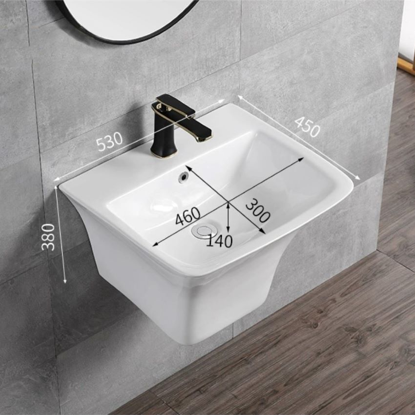 Chậu lavabo treo tường liền chân màu trắng phong cách hiện đại