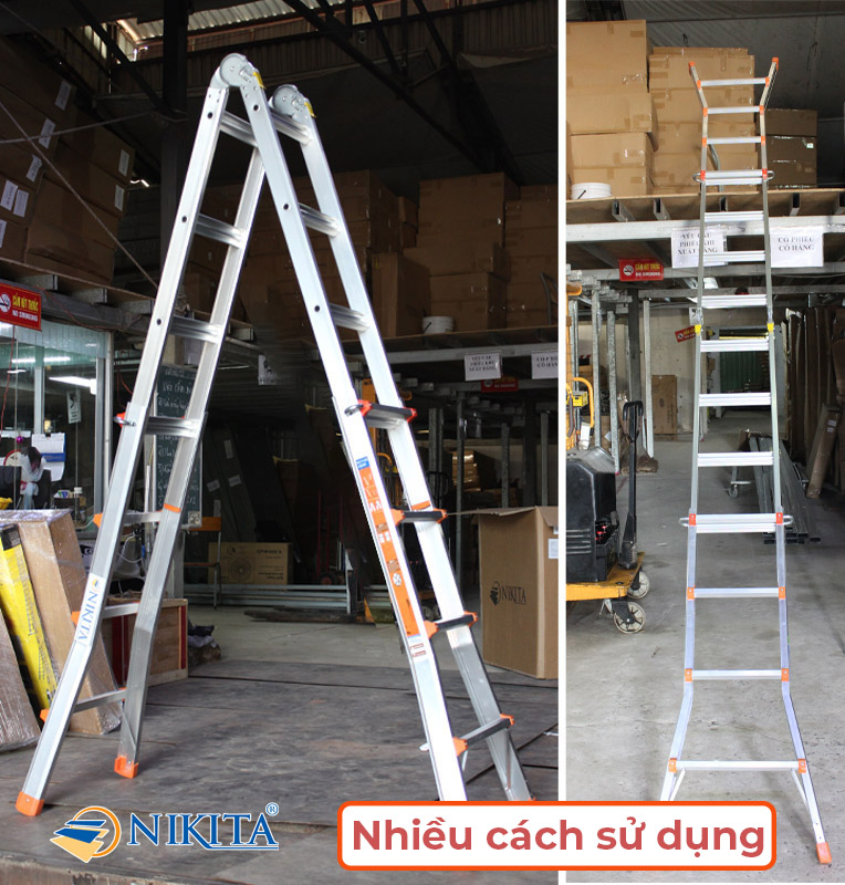 Thang nhôm trượt đa năng, khóa tự động, nhiều tư thế sử dụng, Hàng chính hãng NIKITA AM03