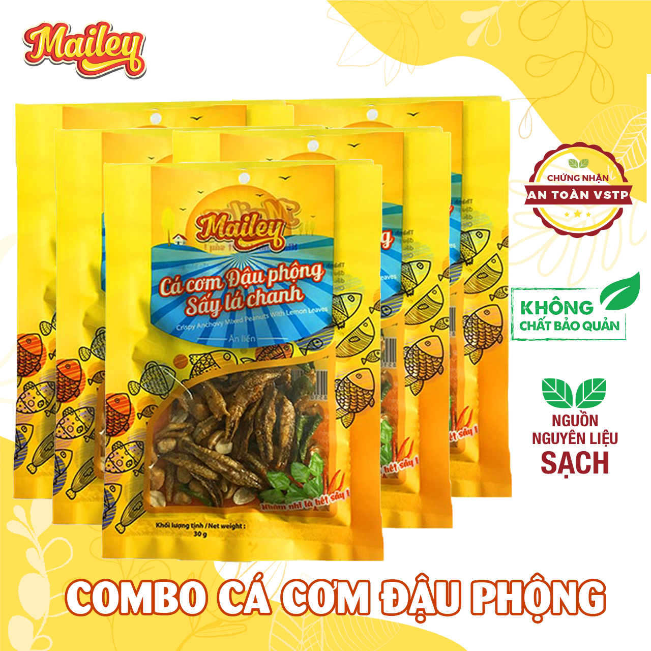 Combo 5 gói cá cơm đậu phộng sấy lá chanh 30g