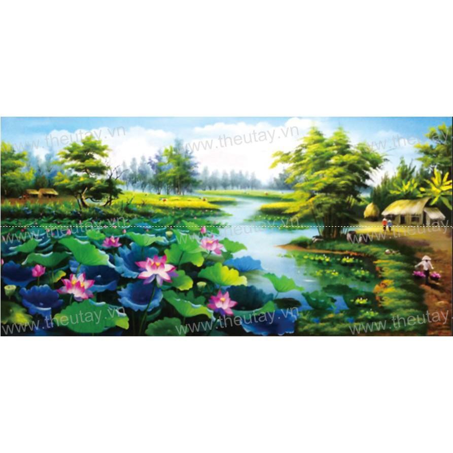 Tranh đính đá đầm sen LV024