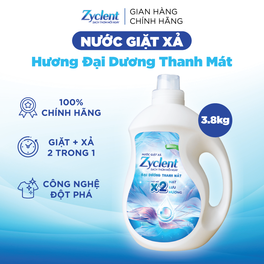 Thùng Nước Giặt Xả Zyclent Superior Hương Đại Dương Thanh Mát (3.8kg x 4 can)