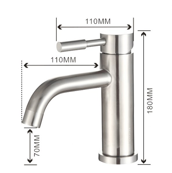 Vòi Lavabo nóng lạnh trụ tròn vòi cong SUS304 + 2 dây cấp