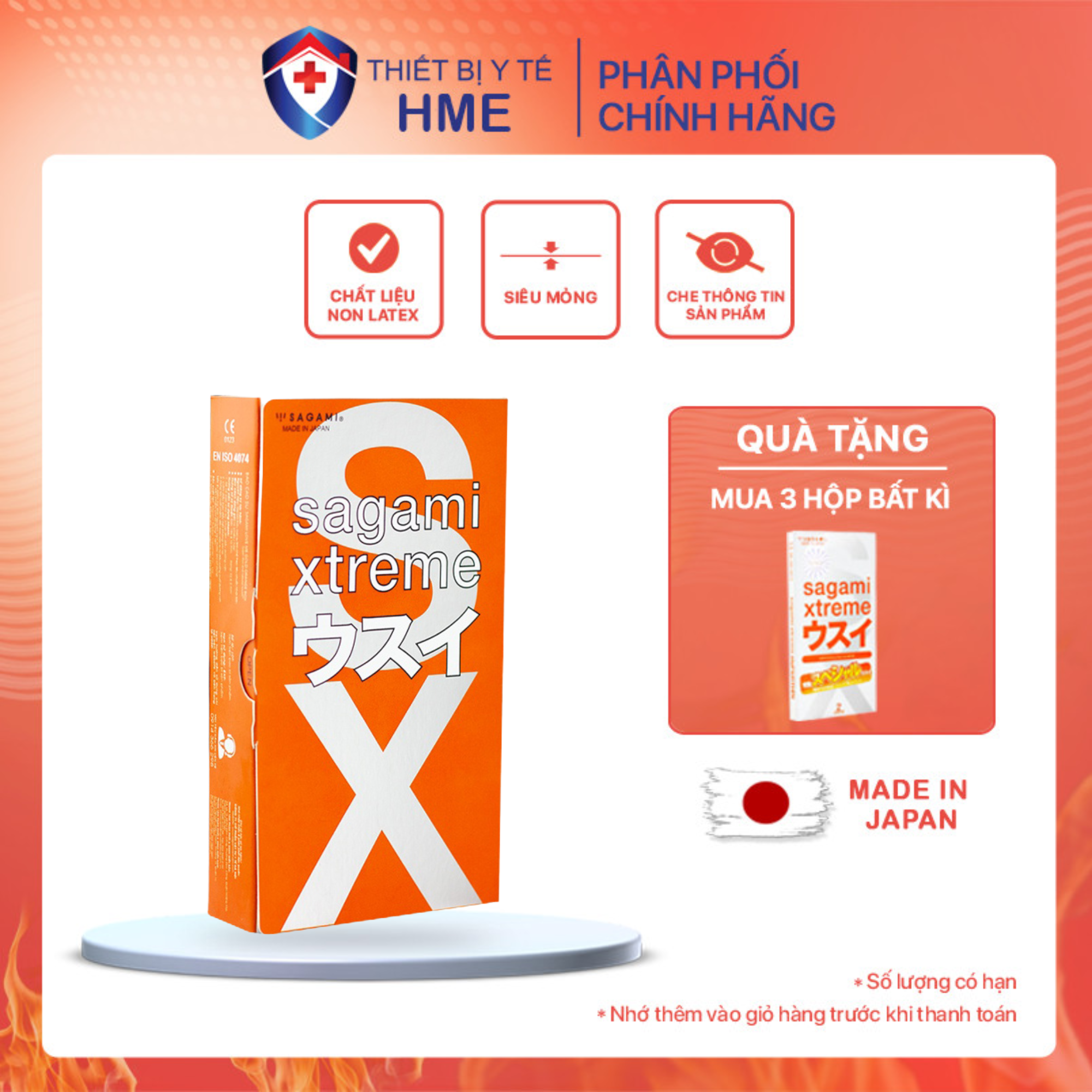 Bộ 3 hộp bao cao su Sagami love me Orange 30 cái