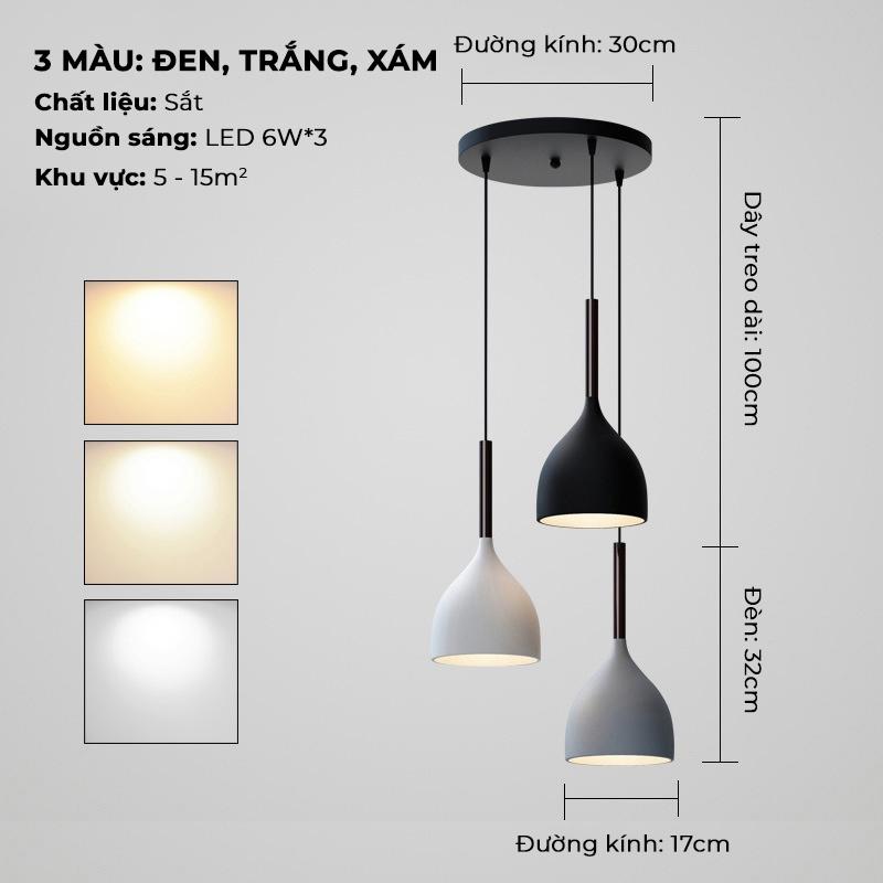 Cụm 3 đèn thả bàn ăn cao cấp 3 chế độ màu, sơn tĩnh điện màu sắc sang trọng, tặng kèm bóng LED chuyên dụng