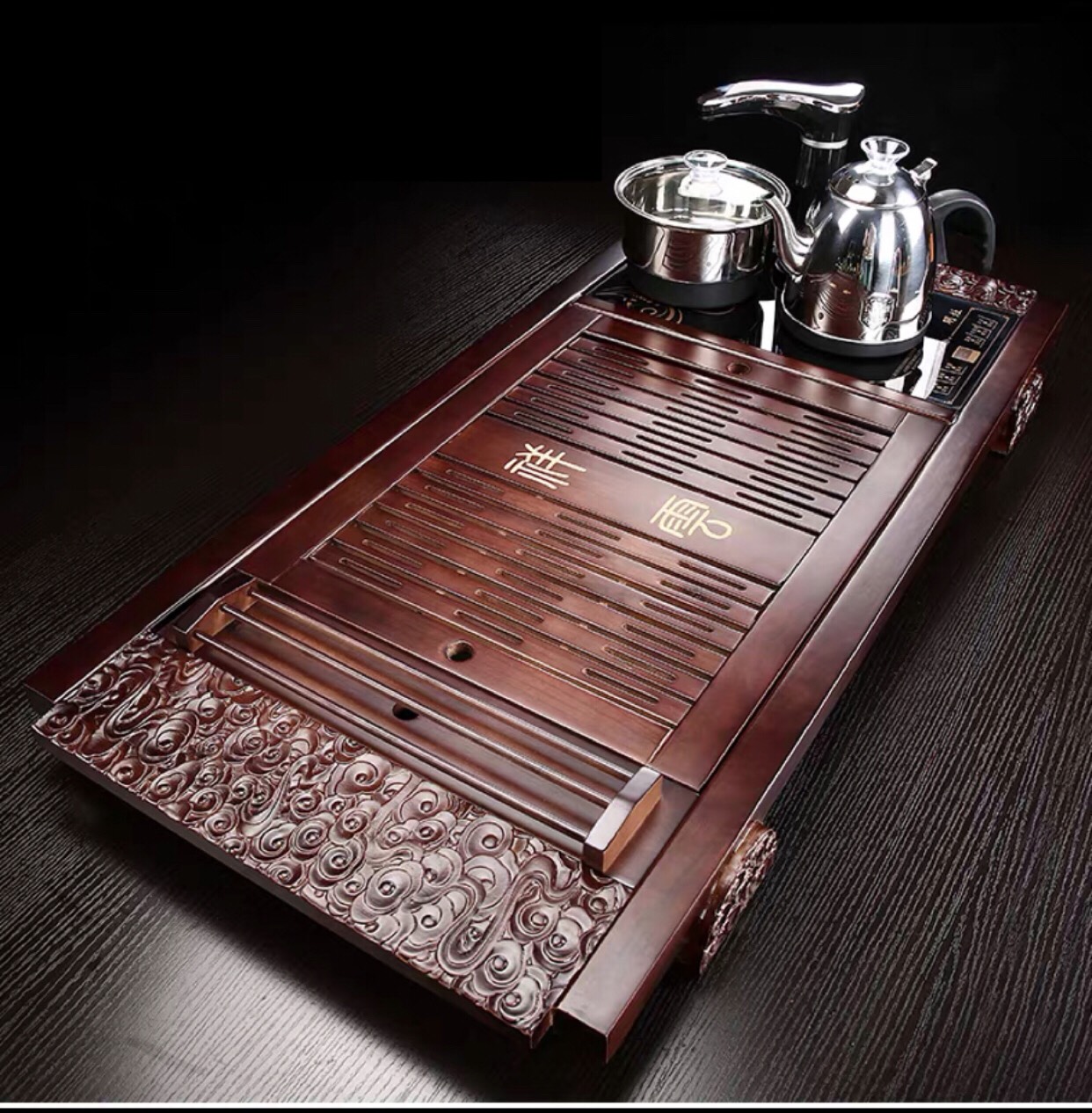 Bộ bàn pha trà điện ,bếp đun nước cảm ứng tự động thông minh đa năng inox ,khay trà đạo nan gỗ 08 ,Ấm chén gốm sứ , tử sa cát tím tùy chọn theo mẫu ,Bộ sản phảm đủ món như hình