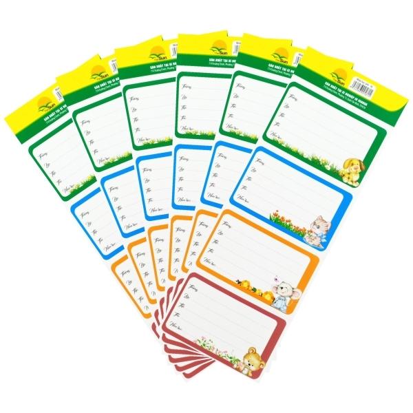 Bộ 4 Nhãn Học Sinh The Sun 4 Ô (6 Tờ/Xấp) (Mẫu Màu Giao Ngẫu Nhiên)