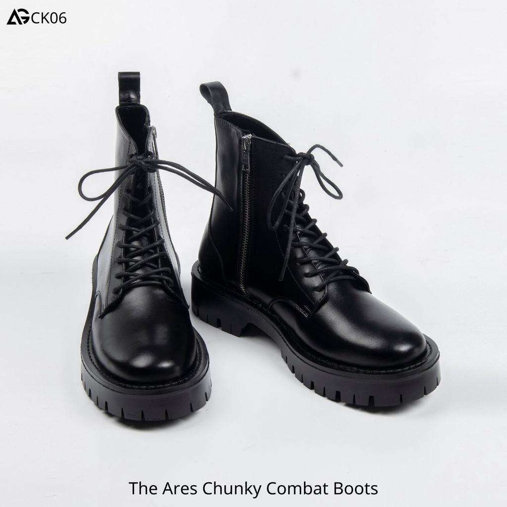 Giày nam da bò cao cấp buộc dây khóa kéo The Ares Chunky Combat boots CK06