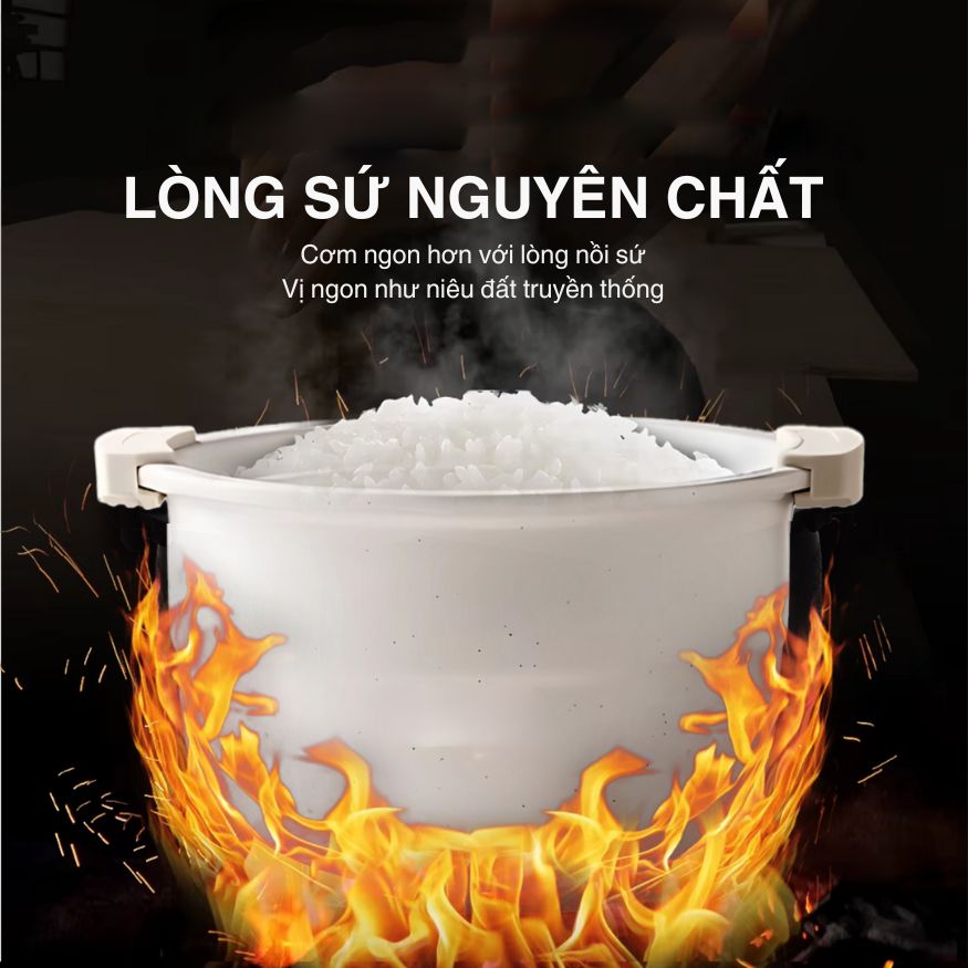 Nồi Cơm Điện Sứ Dưỡng Sinh Mishio MK365 lòng sứ nguyên chất 0.8L không chứa chất chống dính - Hàng chính hãng