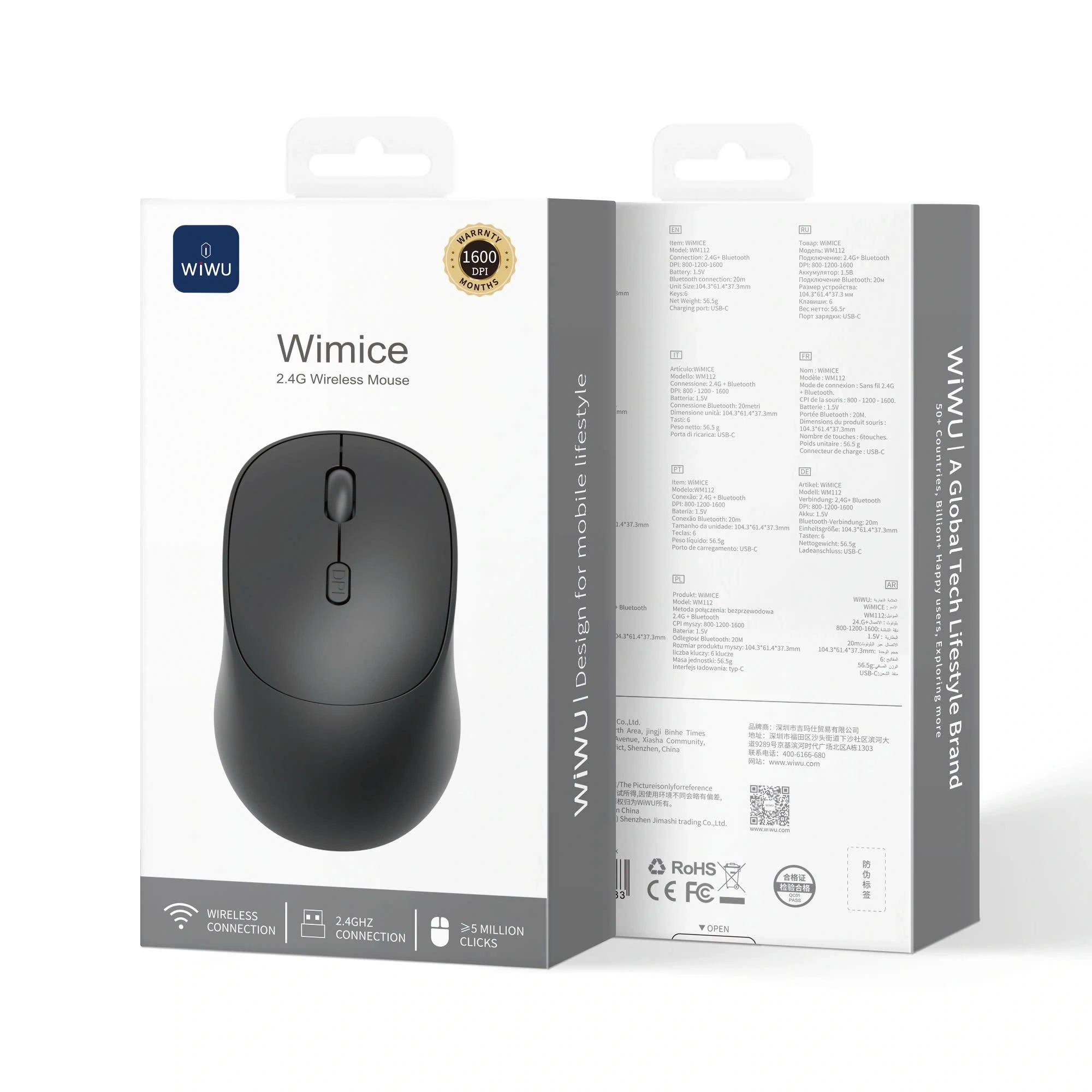 Chuột không dây máy tính Công nghệ PrecisionFlow Wireless 2.4G Mouse WIWU WM112 - Silent Click Êm Ái Tương Thích MacBook Windows Laptop, 2.4G SIÊU ỔN ĐỊNH | DPI 800-1200-1600 | SIÊU NHẸ 58G - Hàng nhập khẩu