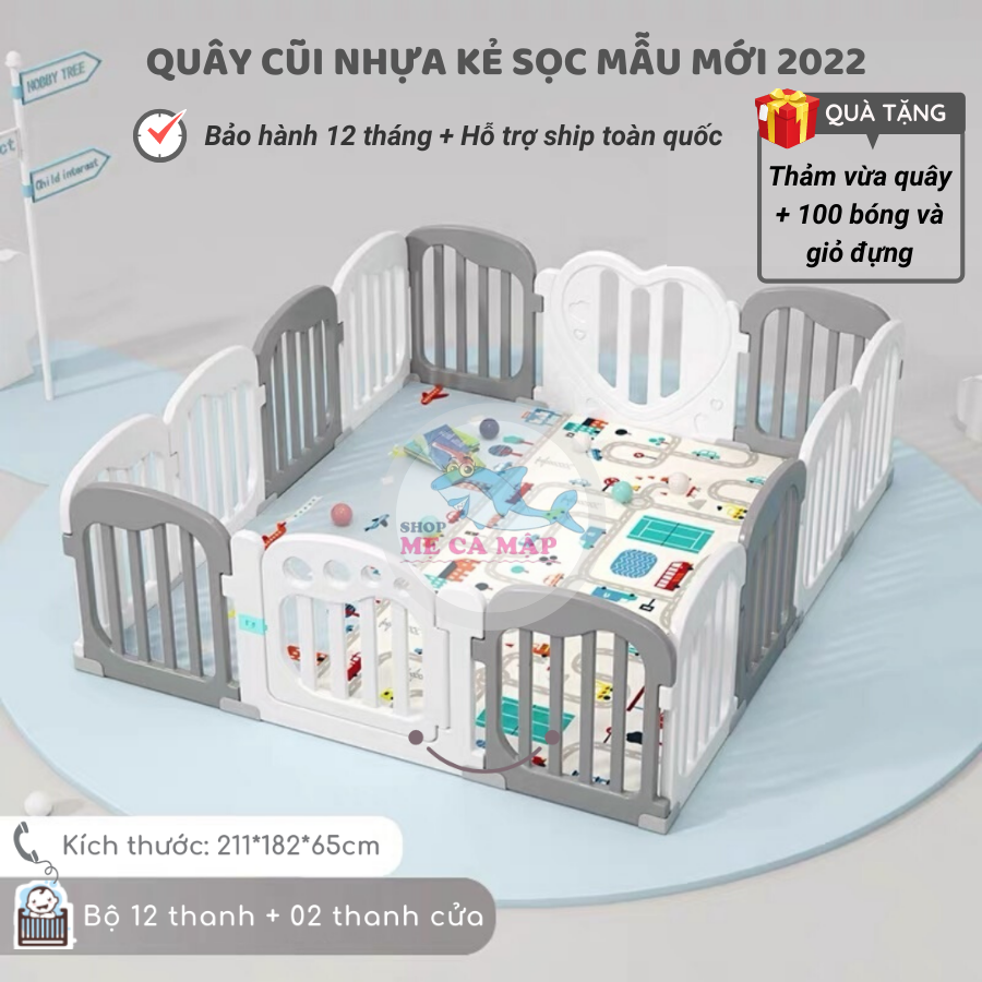 Quây cũi nhựa cao 65cm tặng THẢM DÀY và 100 BÓNG, quây bóng nhựa an tâm cho bố mẹ