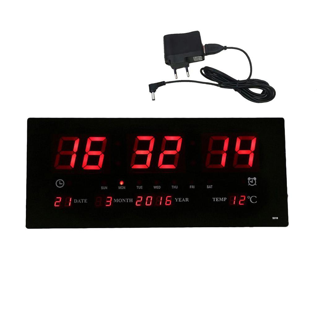 Digital Wall Clock LED Time Calendar Temperature Electric Alarm Clock EU
