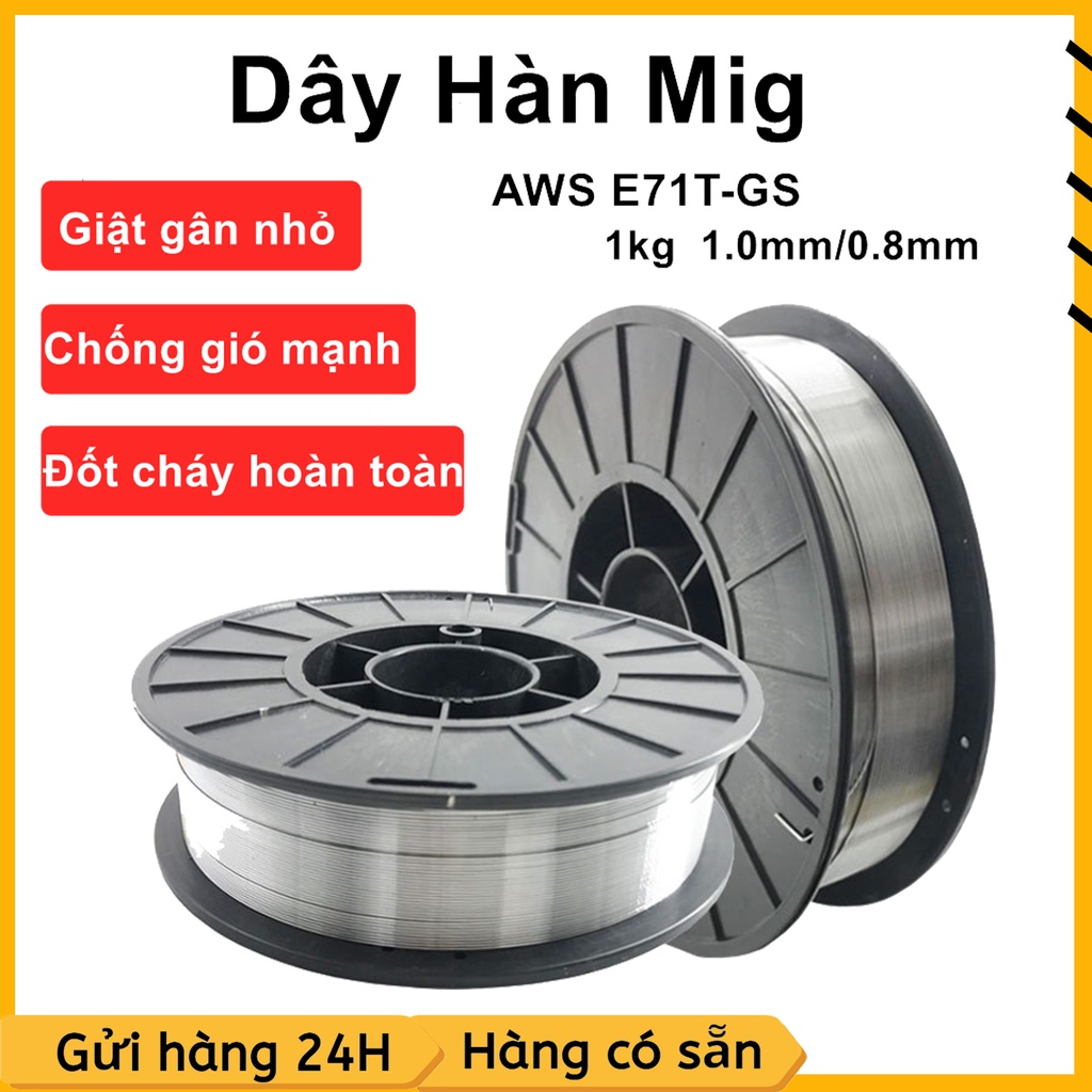 Cuộn Dây Hàn Mig Không Dùng Khí AWS E71T-GS.Dây Hàn 1kg cỡ dây 1.0mm/0.8mm (tốt