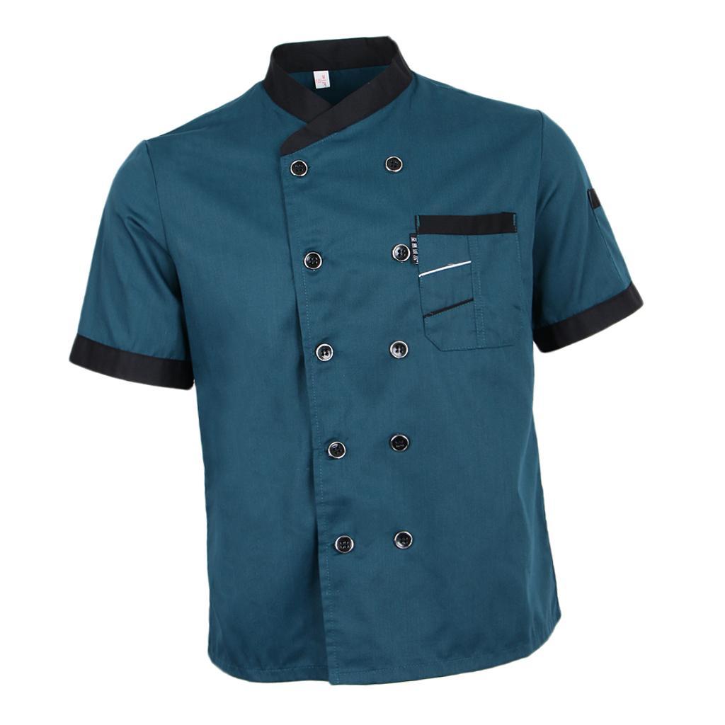 2 Packs Men Women Chef Jacket Coat Uniform Breathable Short Sleeve