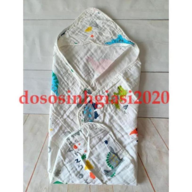 Khăn Choàng Ủ có mũ 4 lớp cho bé sơ sinh
