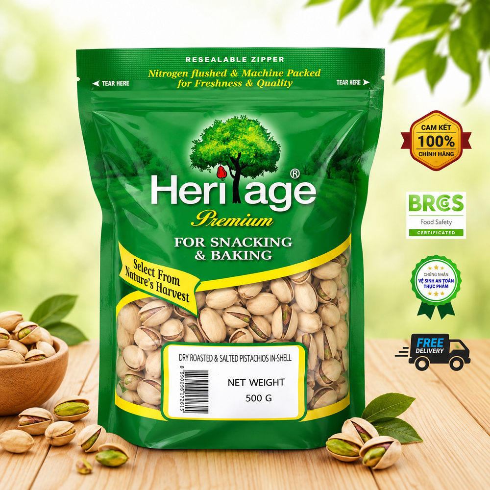 Hạt Dẻ Cười Rang Muối Còn Vỏ Heritage Thái Lan   gói 500g - gói 500gr