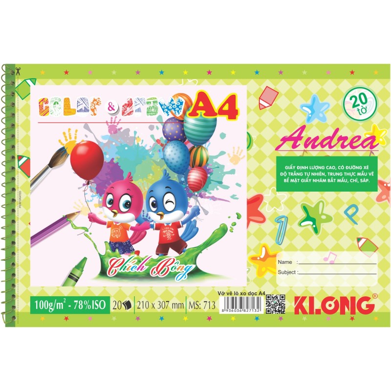 Vở vẽ lò xo xé A4 20 tờ 100/78; MS: 713