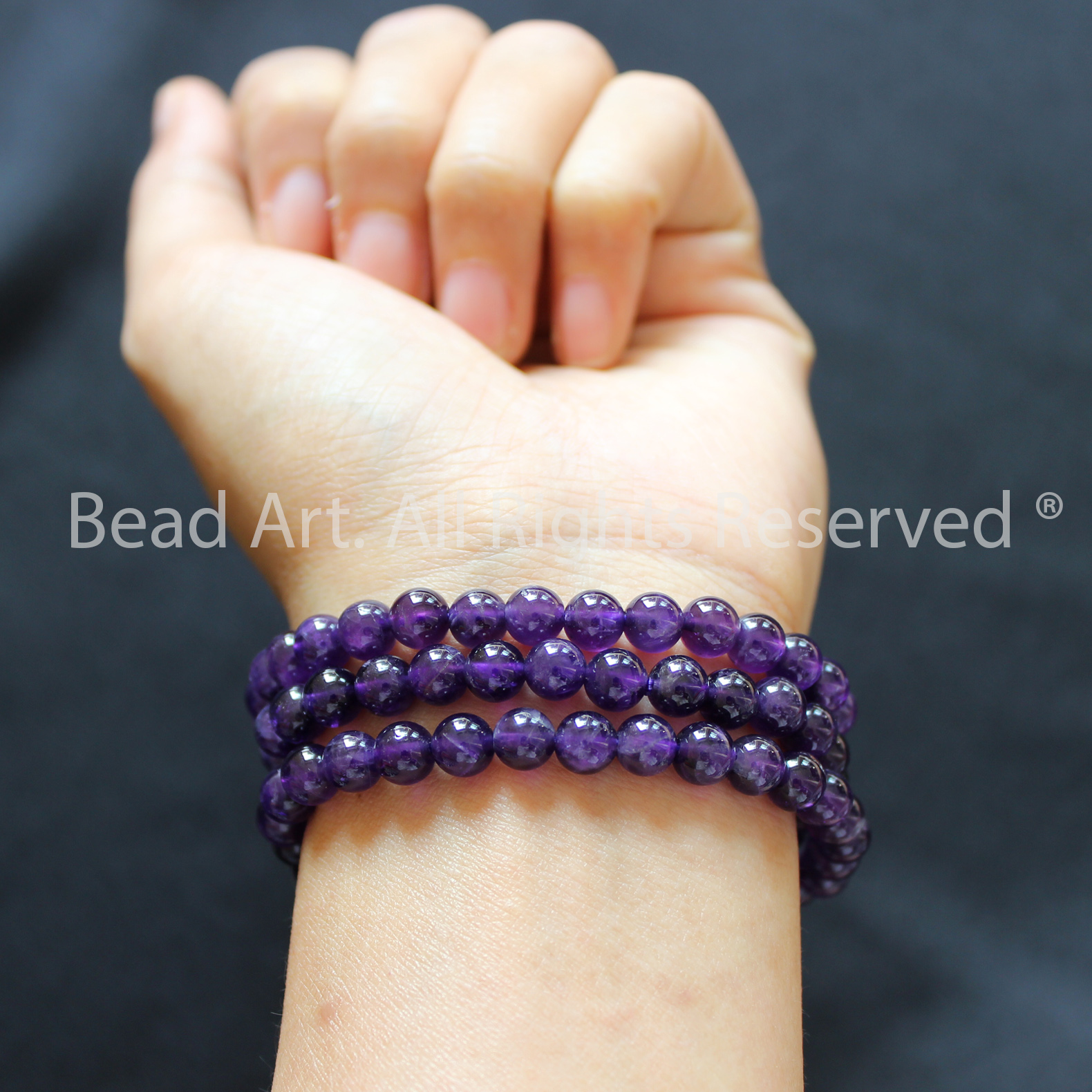 Chuỗi 6MM Quấn 3 Vòng Đá Thạch Anh Tím Đậm, Amethyst Tự Nhiên, Vòng Tay, Phong Thuỷ, Chuỗi Hạt, Trang Sức, Hợp Mệnh Thổ, Hỏa - Bead Art