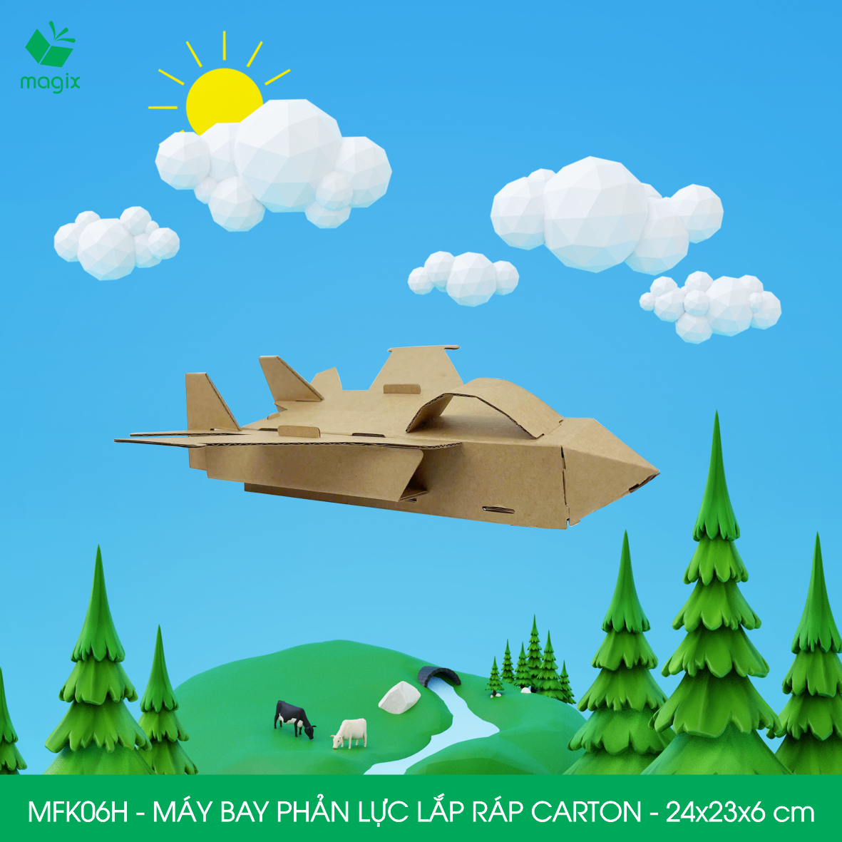MFK06H - Máy bay phản lực carton - 24x23x6 cm - Đồ chơi lắp ráp mô hình từ bìa carton cứng cao cấp