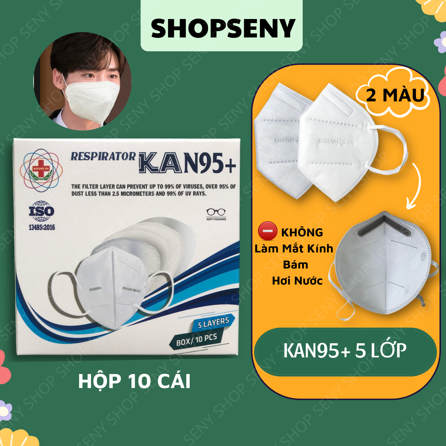 Khẩu trang N95 5 lớp kháng khuẩn cao cấp Khánh An hộp 10 cái mút đệm mũi cực êm không mờ kính KAN95