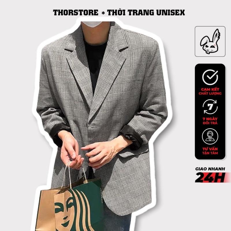 Áo blazer nam nữ,hoạ tiết sọc xám (kèm video thật