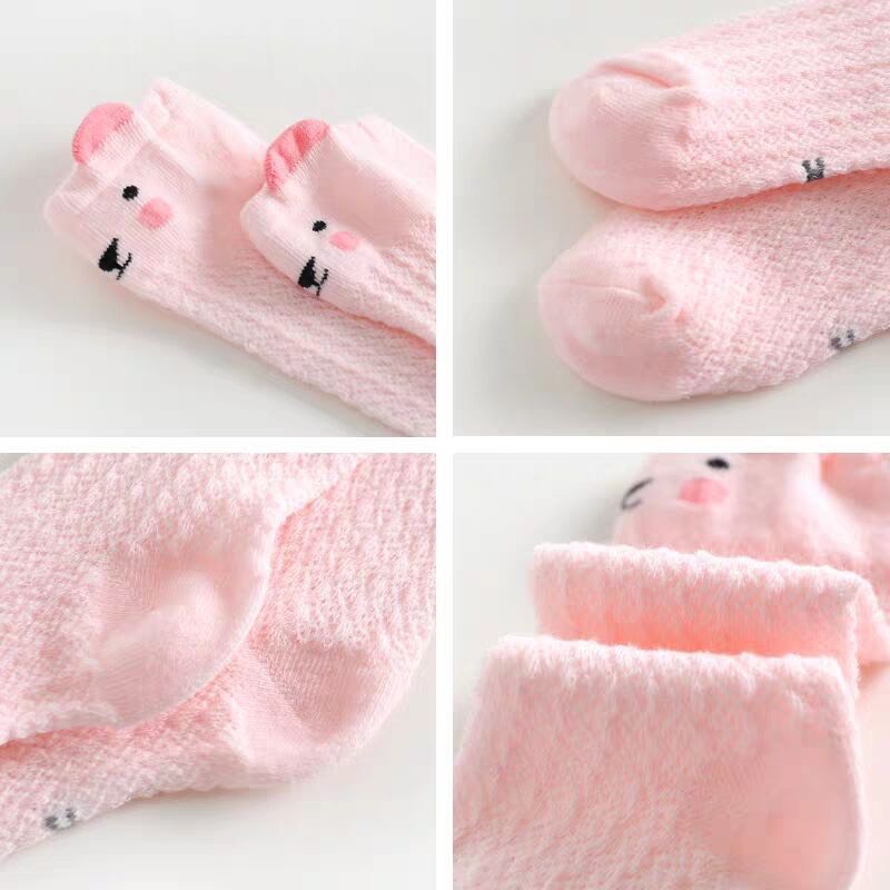 Tất vớ lưới cổ cao chống muỗi cho bé 0-3 tuổi chất cotton chống trơn trượt hình thú ngộ nghĩnh phối màu sắc đáng yêu – T018