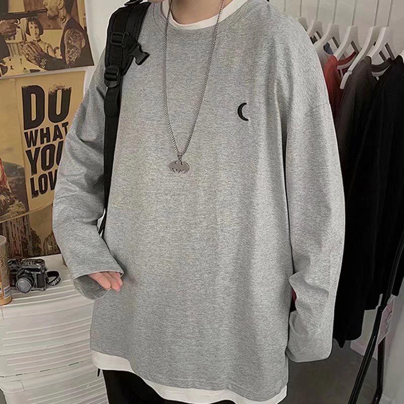 Áo Thun Nam Tay Dài Unisex Form Rộng - Áo thun dài tay cổ tròn thời trang in hình mặt trăng nhỏ