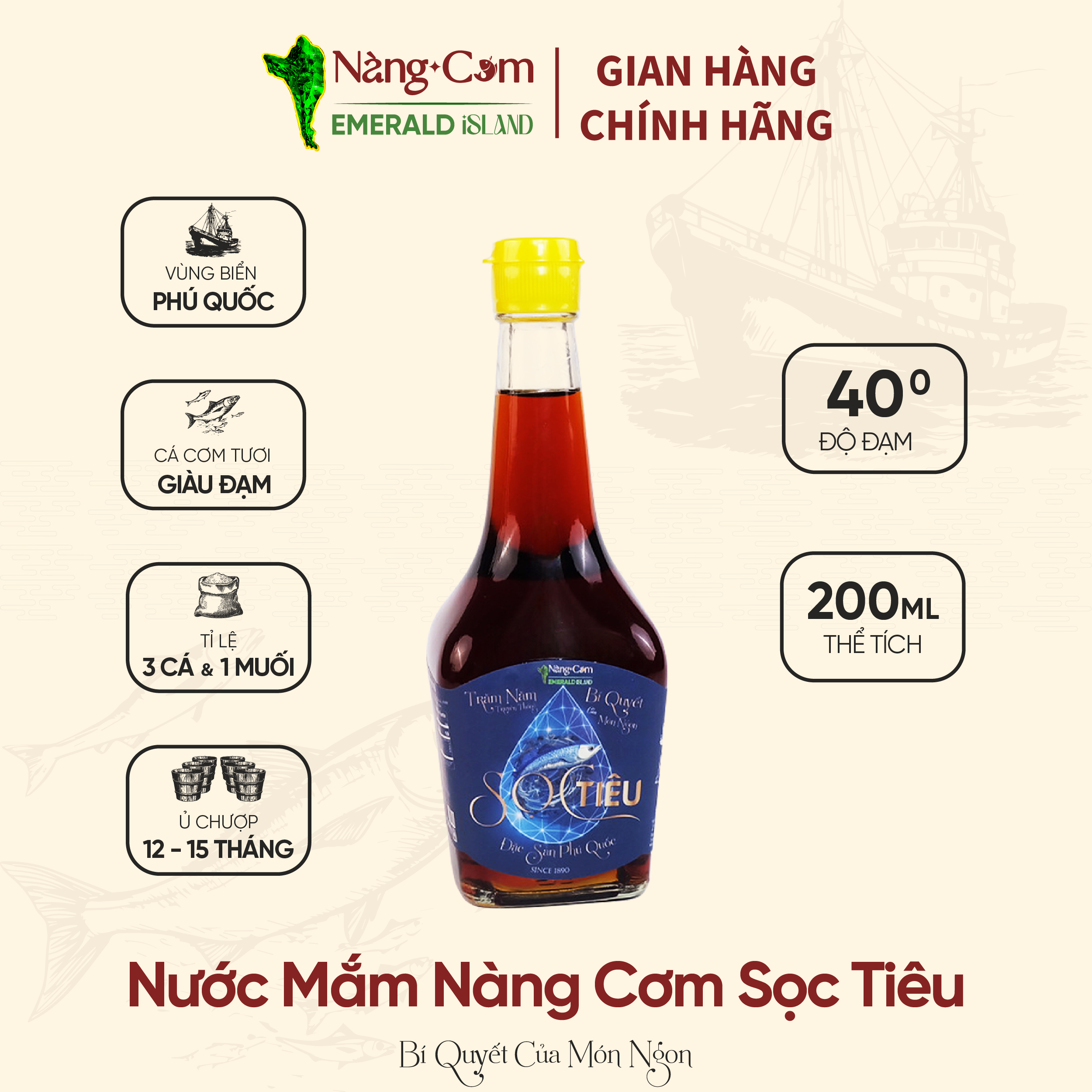 Nước Mắm Nàng Cơm Sọc Tiêu 40 Độ Đạm - Đặc Sản Phú Quốc - Nàng Cơm