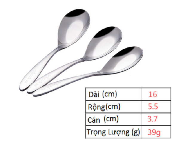 Set 3 muỗng inox 304 -16x5.5cm