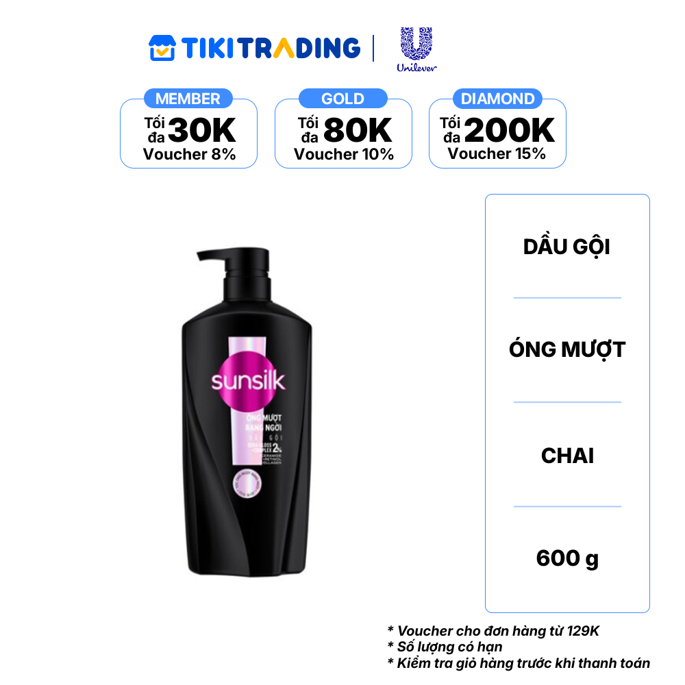 SUNSILK Dầu Gội Óng Mượt Rạng Ngời 600G