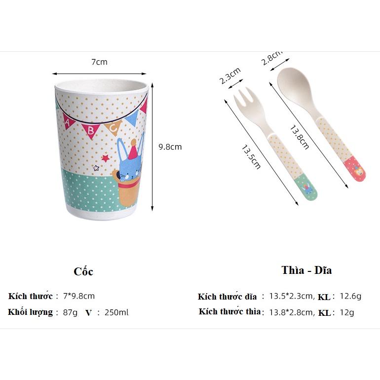Bộ Khay Bát ăn dặm cho bé hình thú cưng, chất liệu sợi tre, chịu nhiệt cao, không độc hại