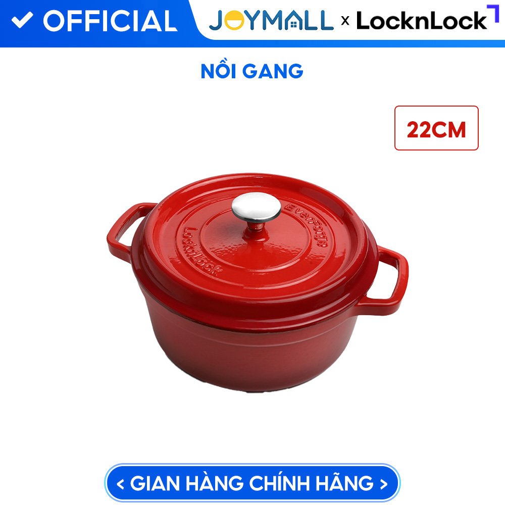 Nồi gang nguyên khối LocknLock Iron Casserole CIC2205RED, Hàng chính hãng, tráng men, dùng được bếp từ - JoyMall
